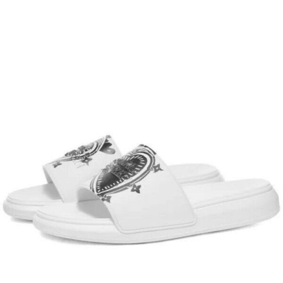 ALEXANDER MCQUEEN Heart-Print Logo Slides White$350 Mens Authentic - Picture 3 of 5
